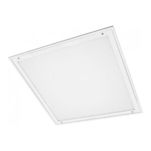 A photo showing a white CliniLED IP65 recessed sealed LED panel light with captive stainless steel frame fixings and a flush opal polycarbonate diffuser for cleanroom and healthcare environments.