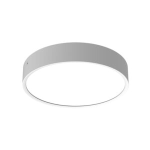 A photo of a white Chant surface-mounted circular architectural LED downlight featuring a low-profile drum casing and flush opal diffuser.
