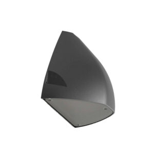 A photo showing the dark grey Mako wall-mounted architectural LED floodlight with a flat bottom lens diffuser.