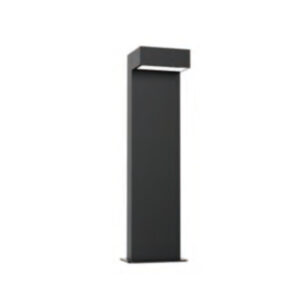 A photo showing the modern dark grey Plymouth exterior rectangular LED bollard light with downward-facing pathway illumination.