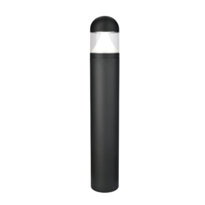 A photo showing a black Winchester dome-top exterior LED bollard light with a transparent clear chamber and internal cone reflector.