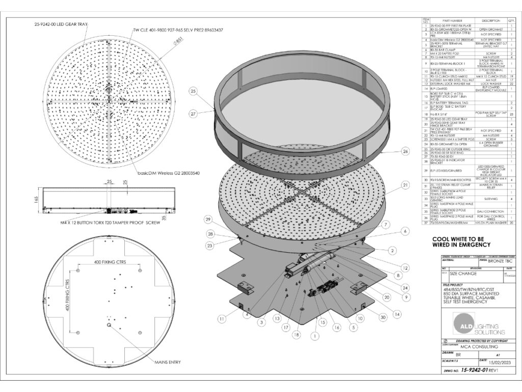 A diagram showing a bespoke lighting product being designed by ALD.