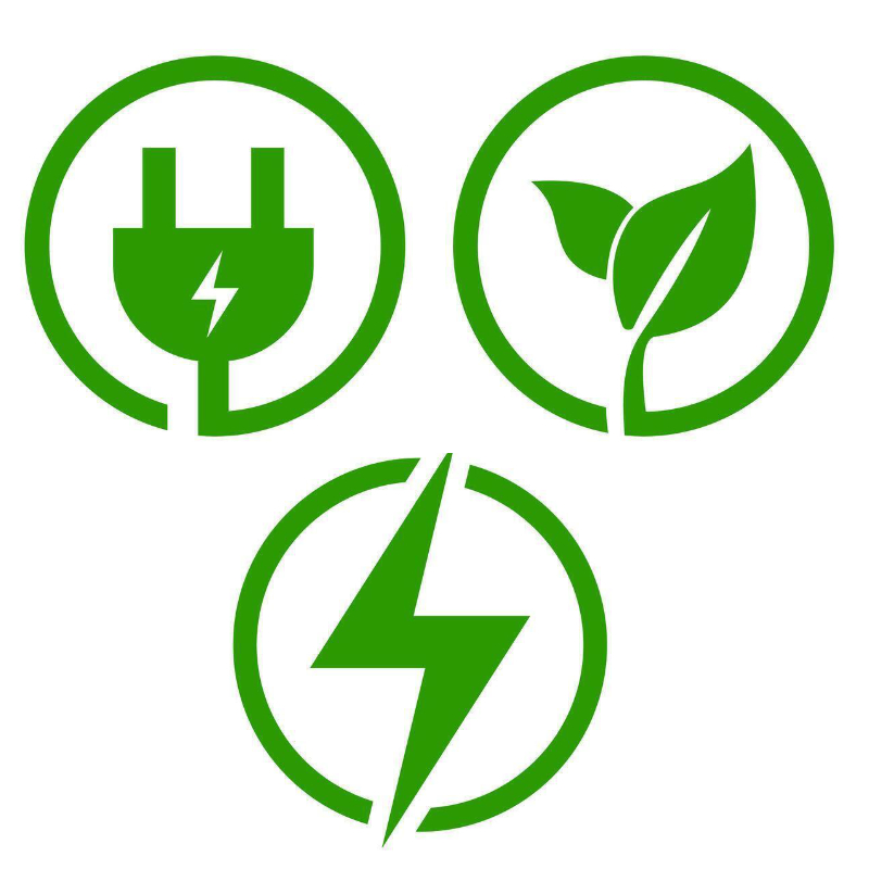 A series of icons representing energy efficiency auditing, commercial LED upgrades, and sustainability gained from running an assessment.