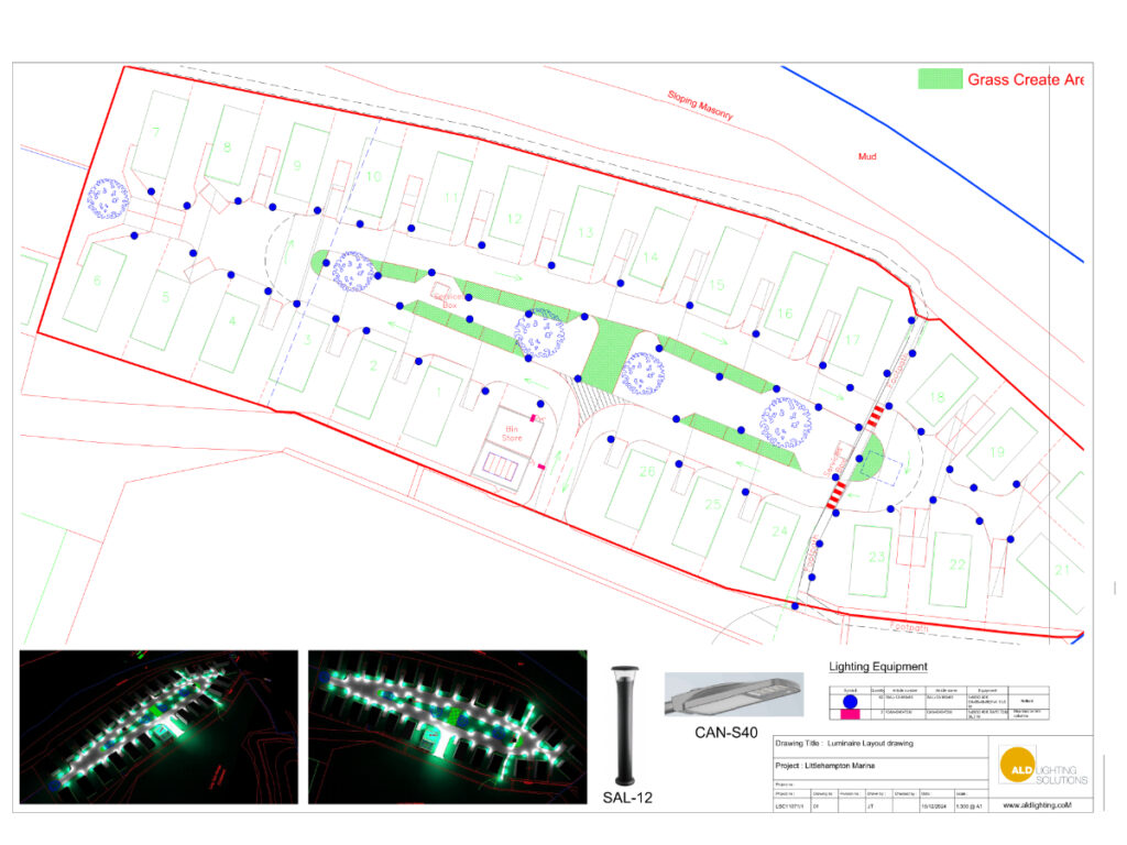 A diagram showing the lighting scheme design for a project carried out by ALD.