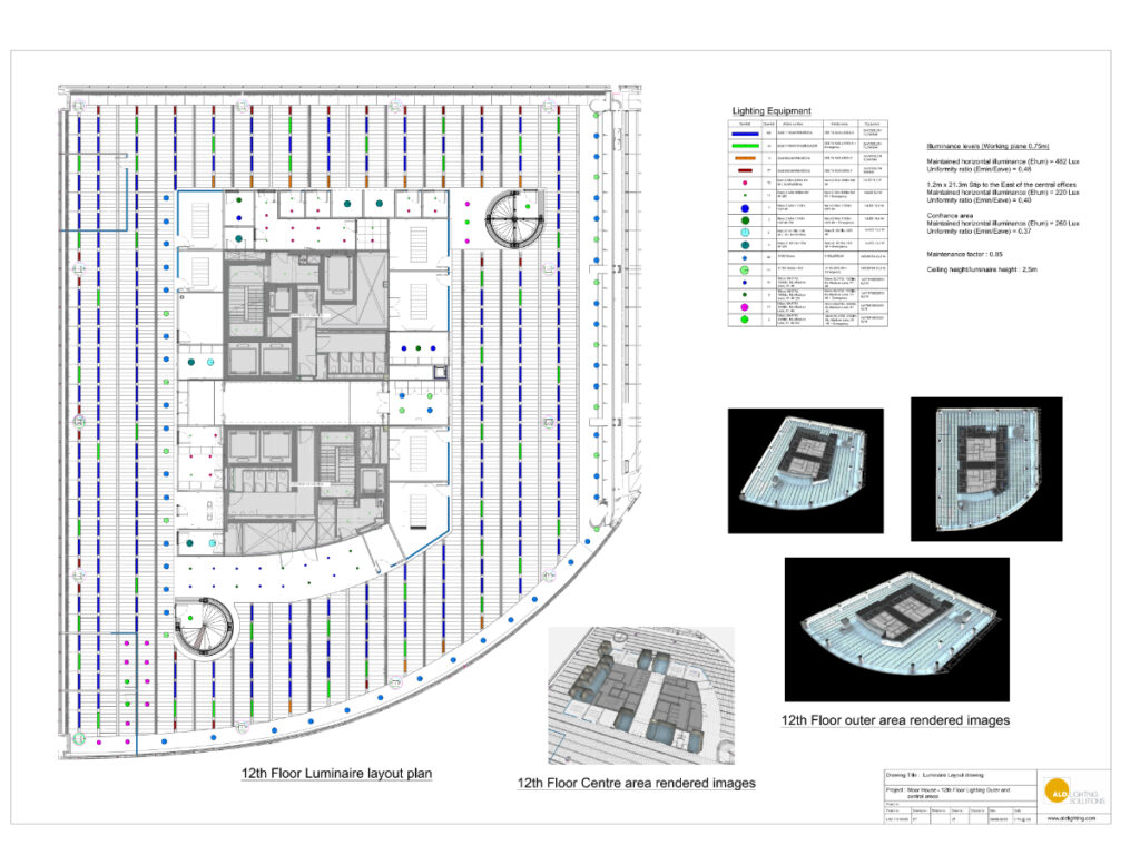 A diagram showing the lighting scheme design for a project carried out by ALD.