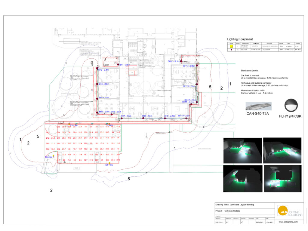 A diagram showing the lighting scheme design for a project carried out by ALD.