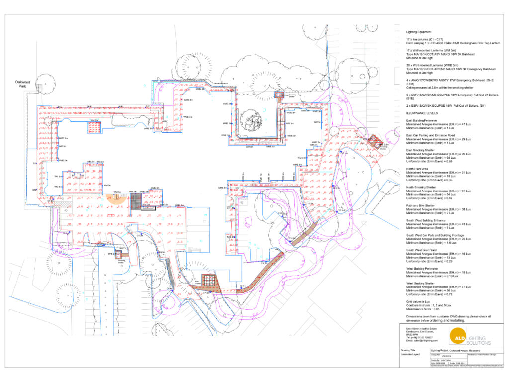 A diagram showing the lighting scheme design for a project carried out by ALD.